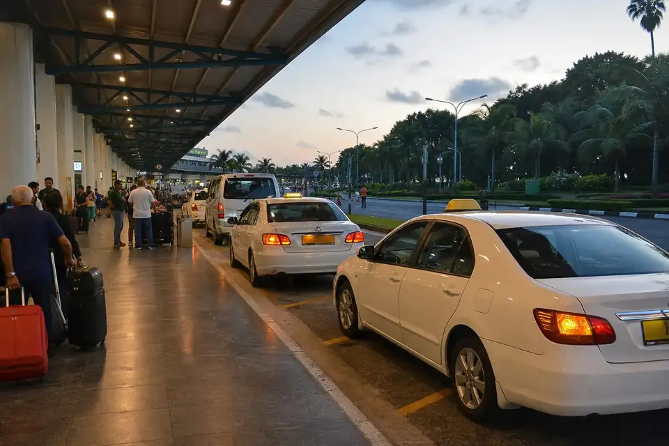Official airport taxis waiting outside Bandaranaike International Airport