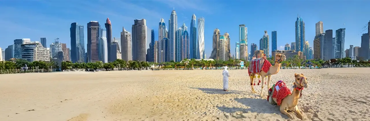 Dubai's modern architecture and luxurious lifestyle, featuring iconic attractions like the Burj Khalifa and Dubai Miracle Garden - presented by icanfly.